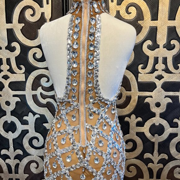 Jewel nude tear drop silver sequin bodycon grown - Picture 6 of 8